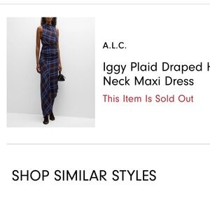 A.L.C. Blue Plaid Draped High Neck Maxi Dress
